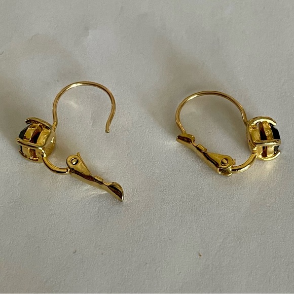 NWOT Petite Black Crystal and Gold Metal Leverback Earrings - Picture 4 of 6